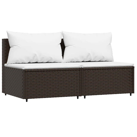 Vidaxl tuinmiddenbanken met kussens 2 st poly rattan bruin