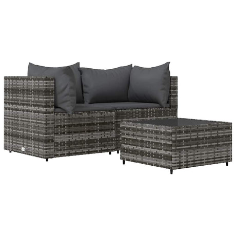 Vidaxl 3-delige loungeset met kussens poly rattan grijs