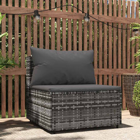 Vidaxl tuinmiddenbank met kussens poly rattan grijs