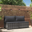 Vidaxl tuinmiddenbank met kussens 2 st poly rattan grijs