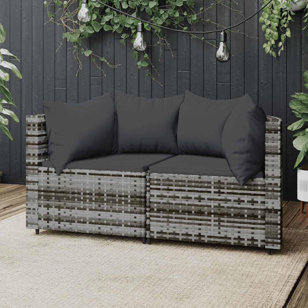 Vidaxl tuinhoekbanken met kussens 2 st poly rattan grijs