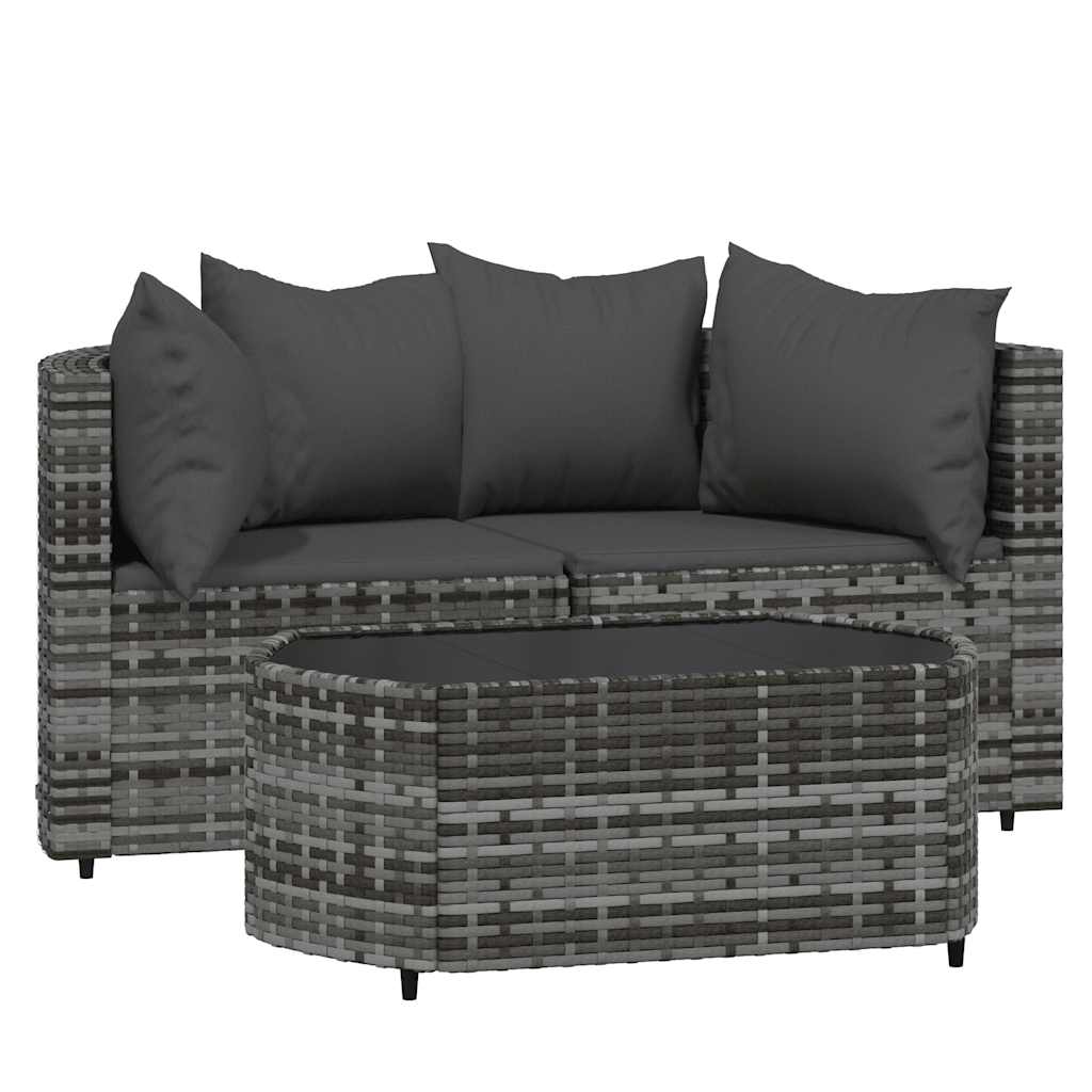 Vidaxl 3-delige loungeset met kussens poly rattan grijs