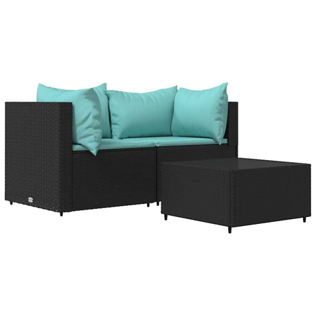 Vidaxl 3-delige loungeset met kussens poly rattan zwart