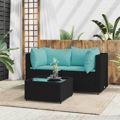 Vidaxl 3-delige loungeset met kussens poly rattan zwart
