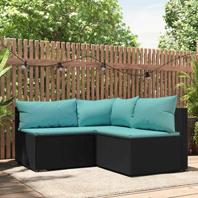 Vidaxl 3-delige loungeset met kussens poly rattan zwart