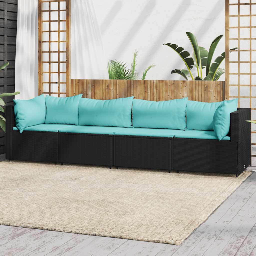 Vidaxl 4-delige loungeset met kussens poly rattan zwart