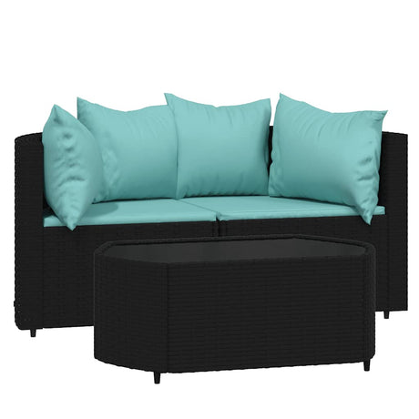Vidaxl 3-delige loungeset met kussens poly rattan zwart