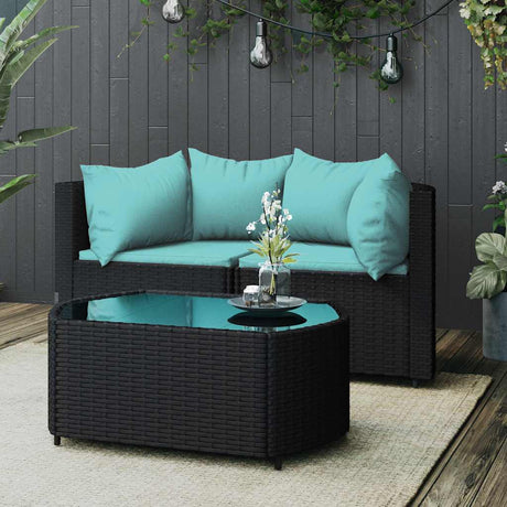 Vidaxl 3-delige loungeset met kussens poly rattan zwart
