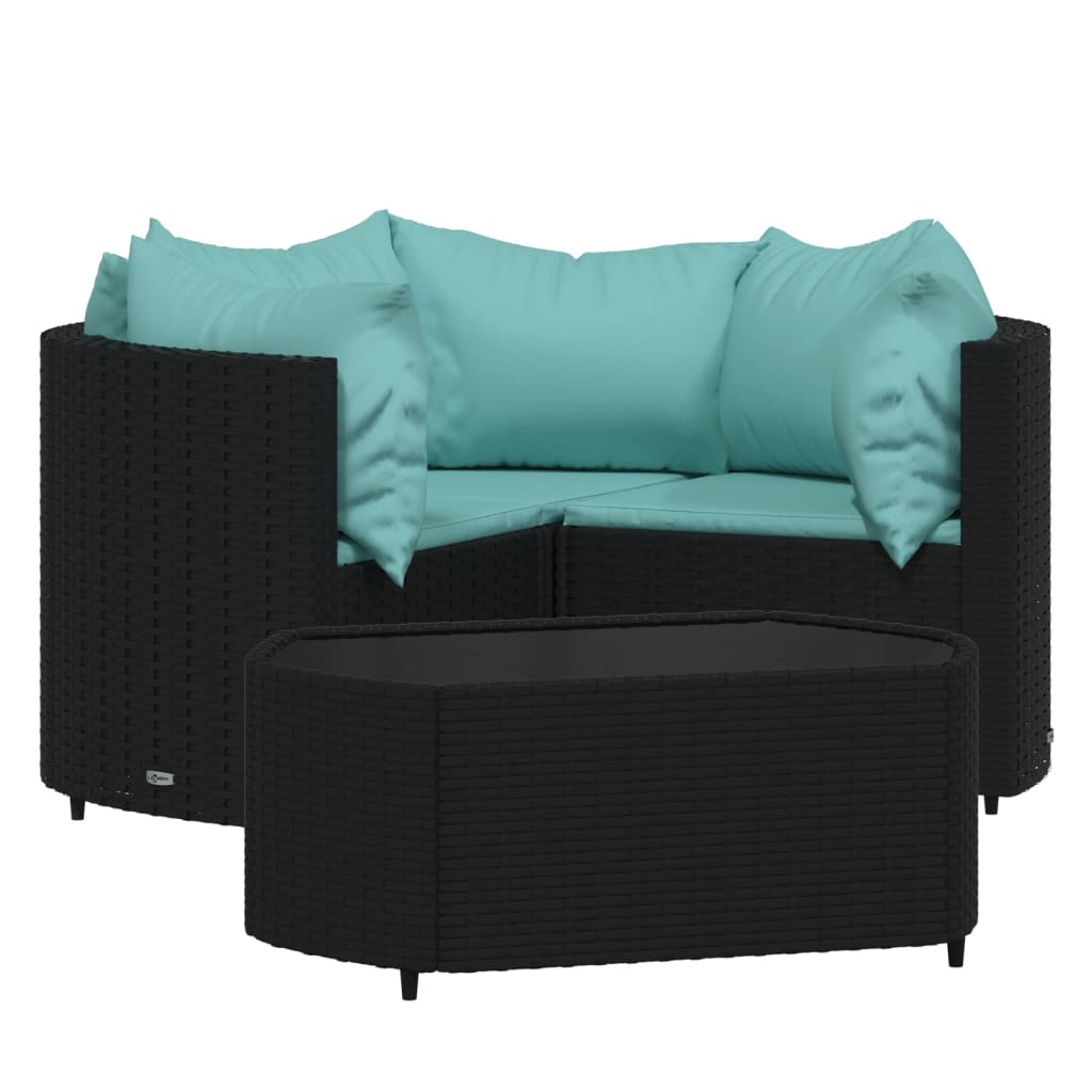 Vidaxl 4-delige loungeset met kussens poly rattan zwart