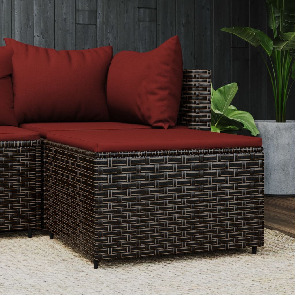 Vidaxl voetensteun met kussen poly rattan bruin