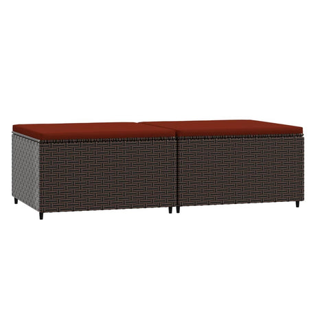Vidaxl voetensteunen 2 st met kussens poly rattan bruin