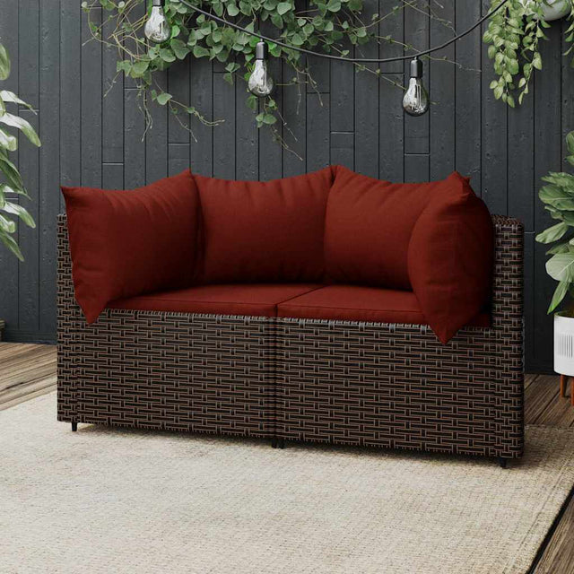 Vidaxl tuinhoekbanken met kussens 2 st poly rattan bruin