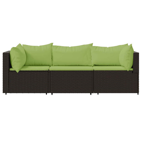 Vidaxl 3-delige loungeset met kussens poly rattan bruin