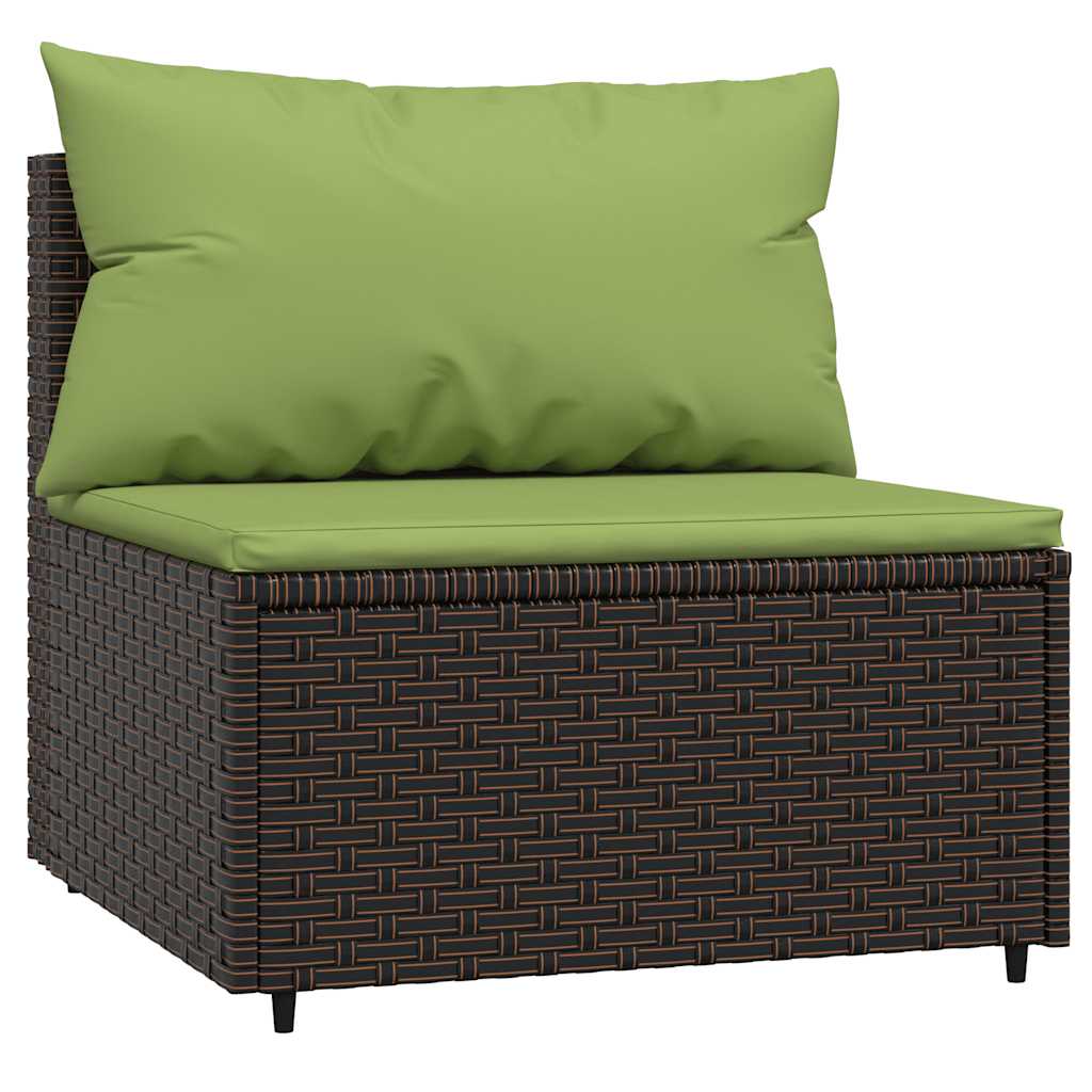 Vidaxl tuinmiddenbank met kussens poly rattan bruin