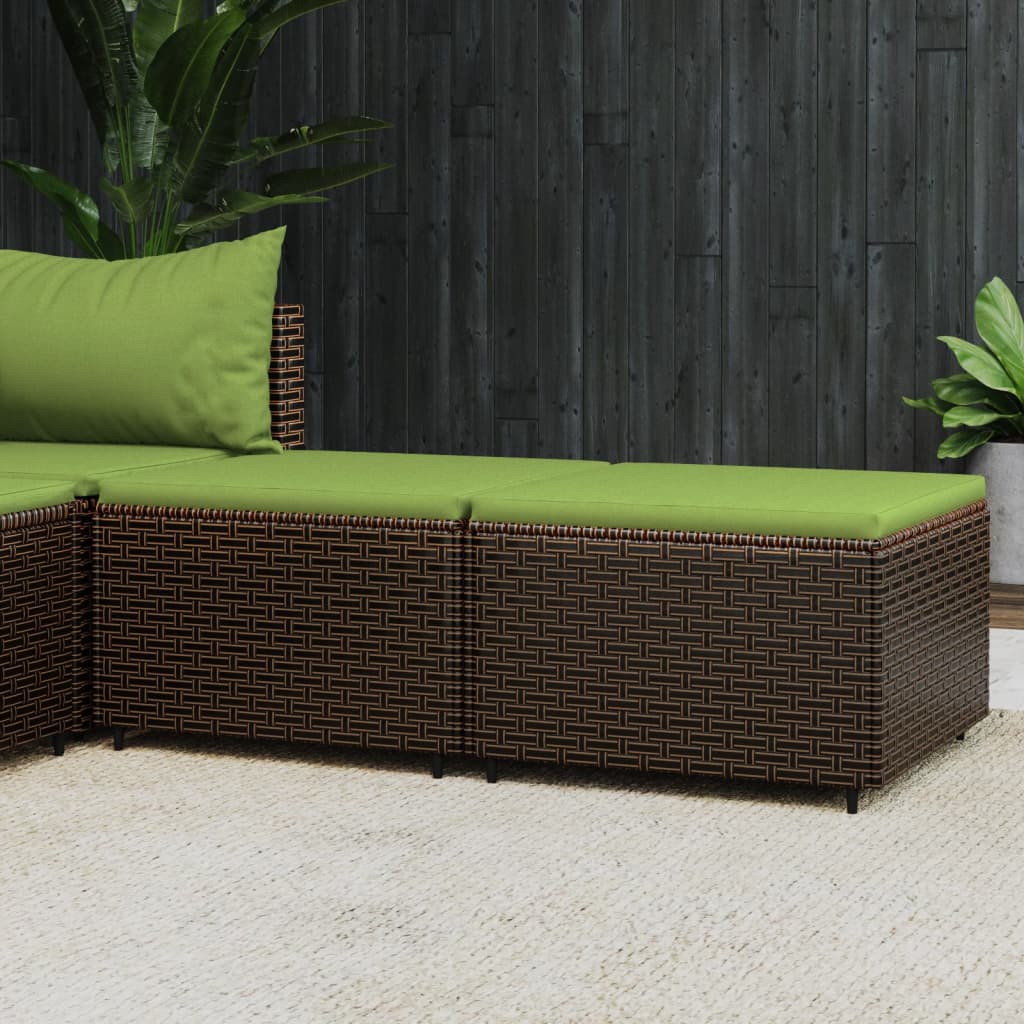 Vidaxl voetensteunen 2 st met kussens poly rattan bruin