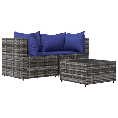 Vidaxl 3-delige loungeset met kussens poly rattan grijs