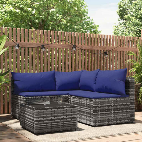 Vidaxl 4-delige loungeset met kussens poly rattan grijs