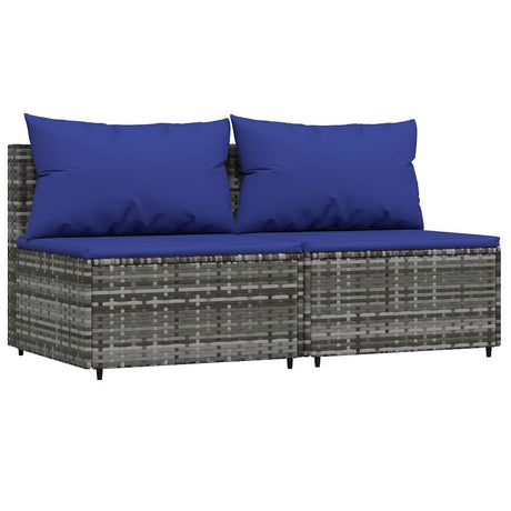 Vidaxl tuinmiddenbank met kussens 2 st poly rattan grijs