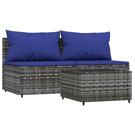 Vidaxl 3-delige loungeset met kussens poly rattan grijs