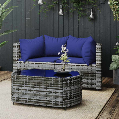 Vidaxl 3-delige loungeset met kussens poly rattan grijs