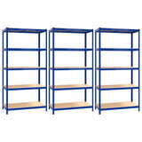 VidaXL Opbergrekken 3 st 5-laags staal en bewerkt hout blauw