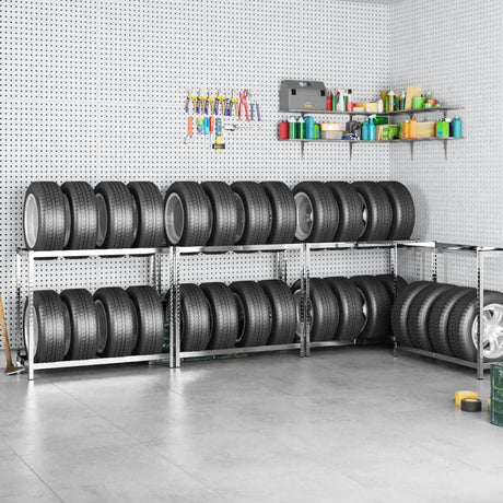 Vidaxl bandenrekken 2-laags 4 st 110x40x110 cm staal zilverkleurig