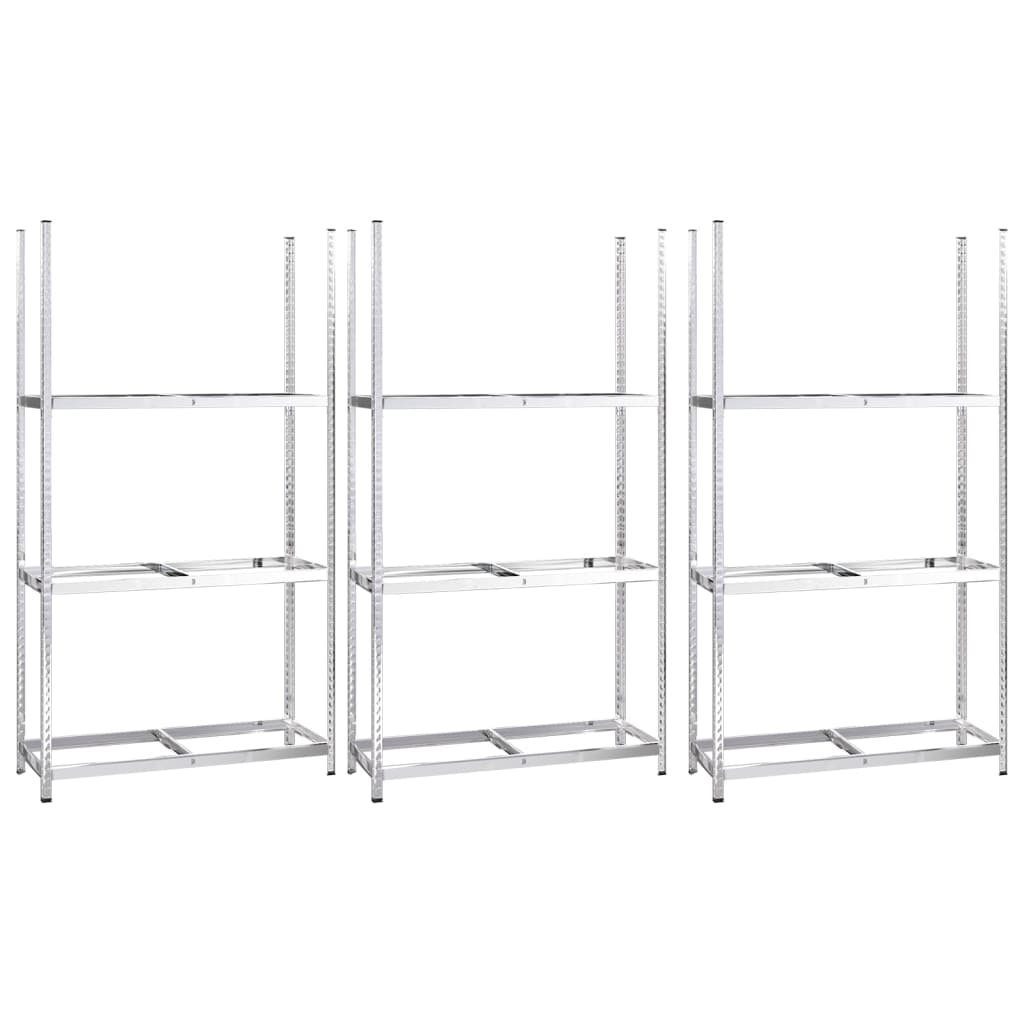 Racks de pneus Vidaxl 3 couches 3 st 110x40x200 cm en acier en argent coloré