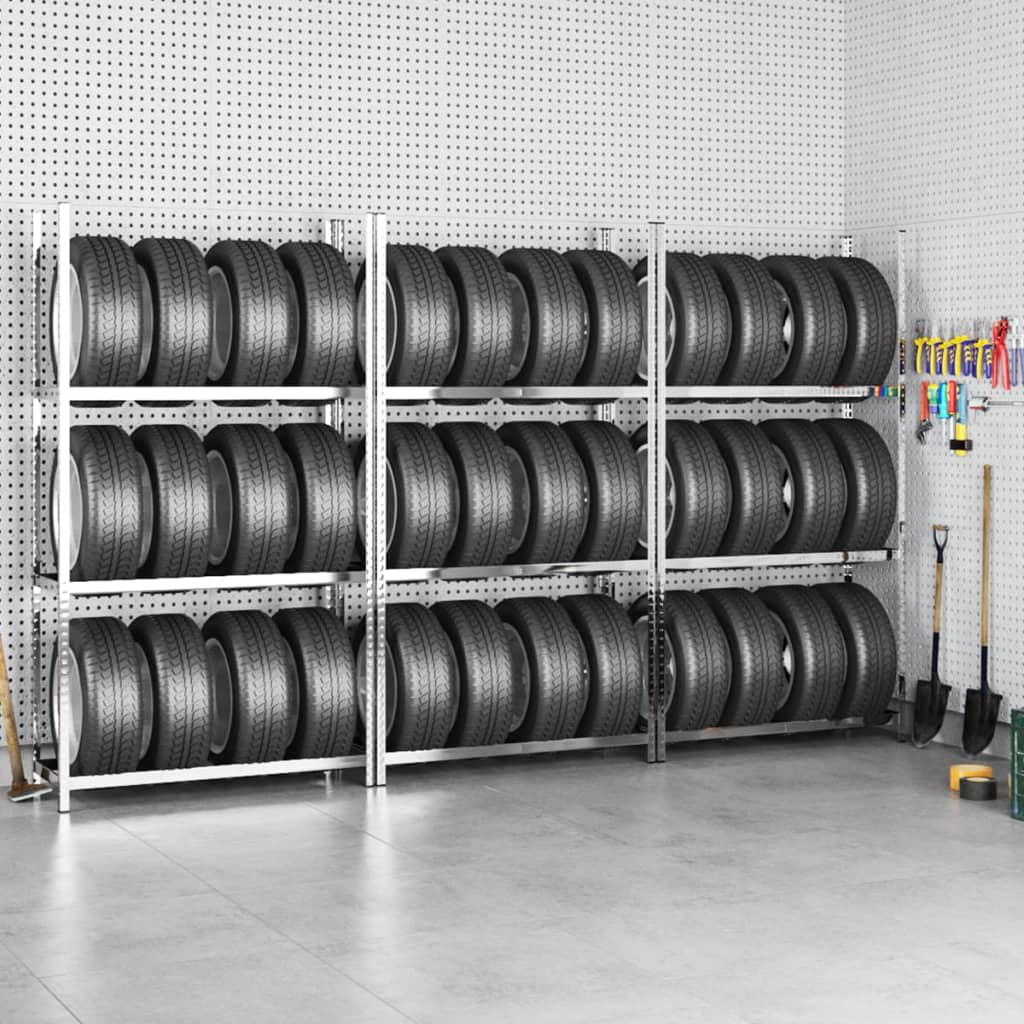 Vidaxl Tire Racks 3-skikt 3 ST 110x40x200 cm stål silverfärgad