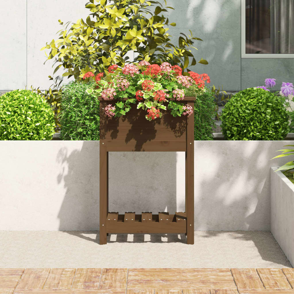 Vidaxl -planter med hylle 54x34.5x81 cm furu honning brun