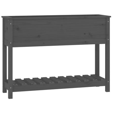 Vidaxl plantenbak met schap 111,5x34,5x81 cm massief grenenhout grijs