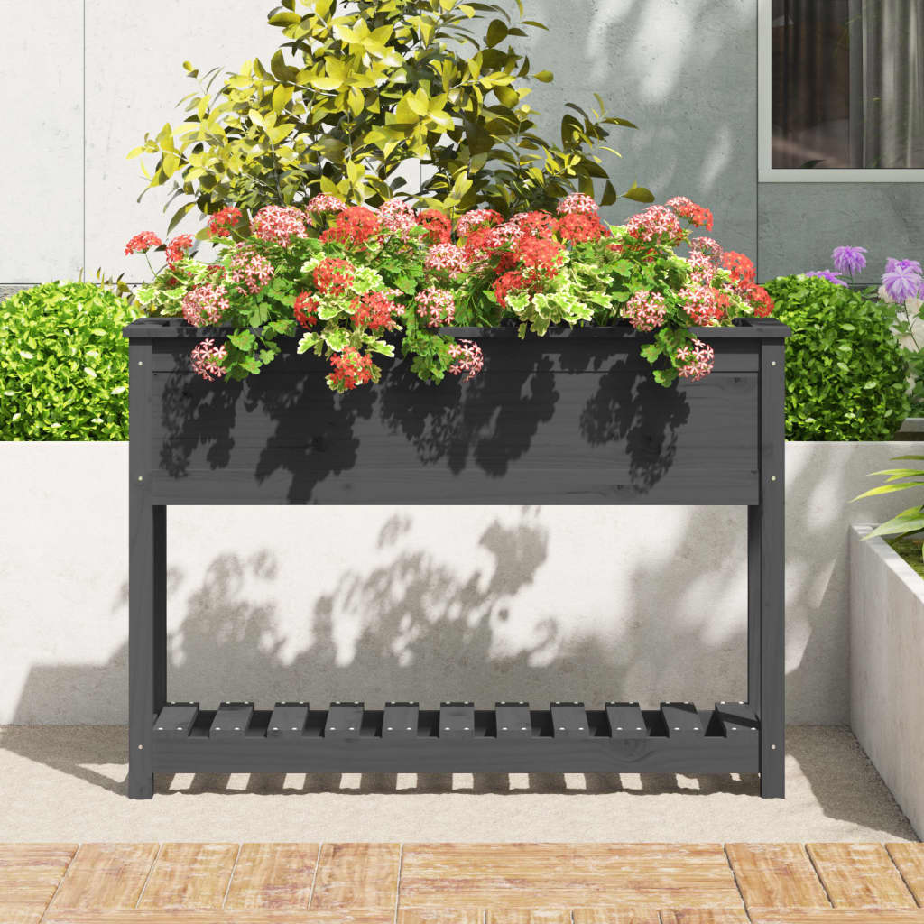 Vidaxl planter med hylde 111.5x34.5x81 cm Solid fyrretræ grå grå