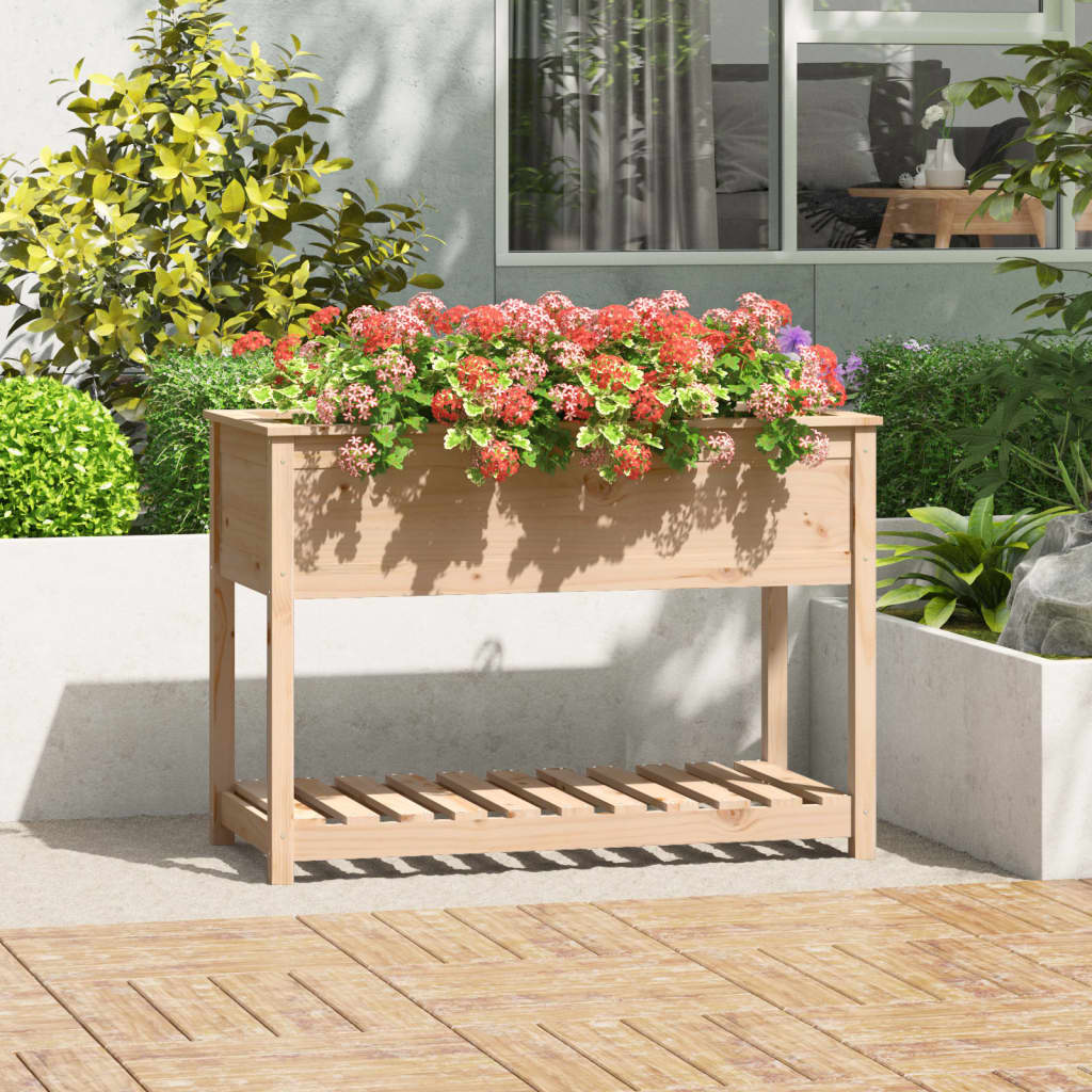 Vidaxl plantenbak met schap 111,5x54x81 cm massief grenenhout