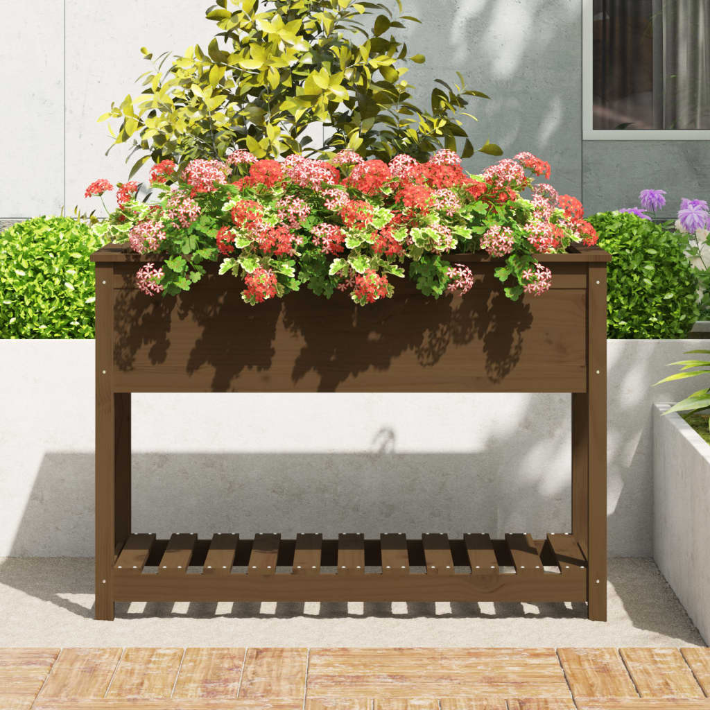 Vidaxl -planter med hylle 111.5x54x81 cm furu honning brun