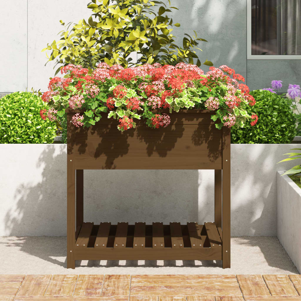 Vidaxl planter med hylde 82.5x82.5x81 cm fyrretræ honningbrun