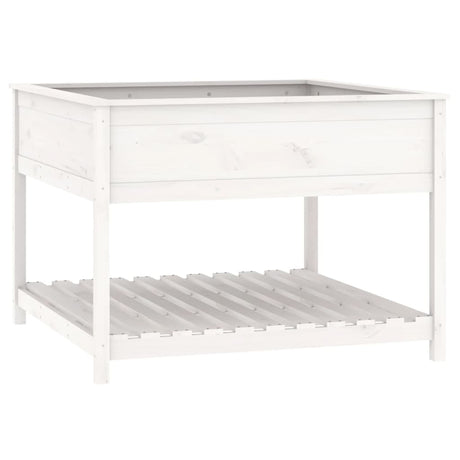 Vidaxl plantenbak met schap 111,5x111,5x81 cm massief grenenhout wit