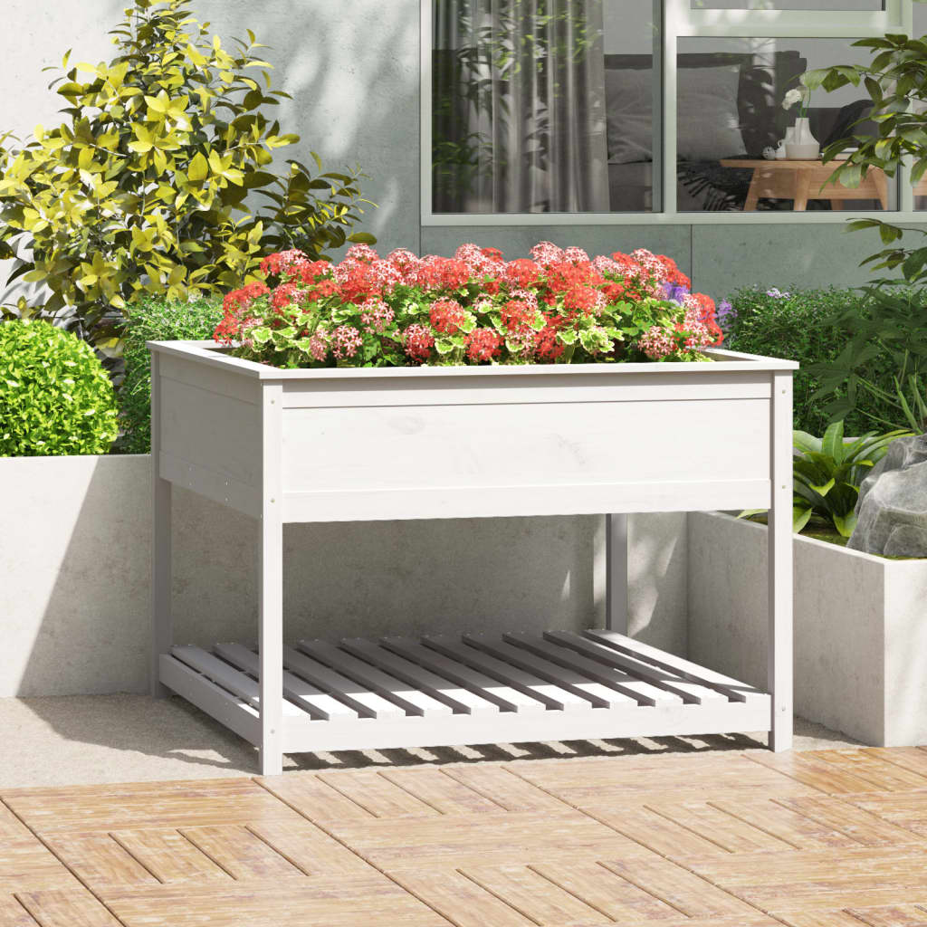 VidaXL Planter with shelf 111.5x111.5x81 cm Solid pine white