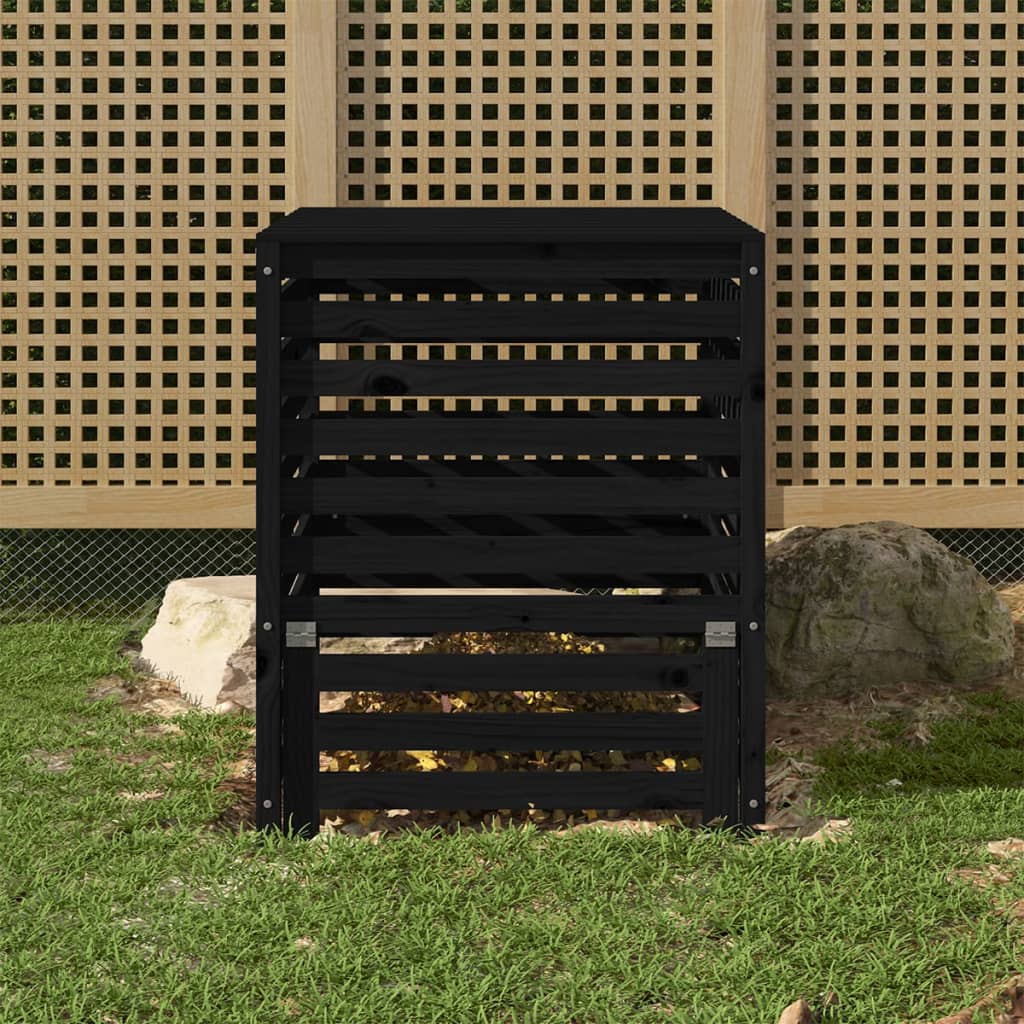 Vidaxl Compost Bin 82.5x82.5x99.5 cm Bois de pin massif noir