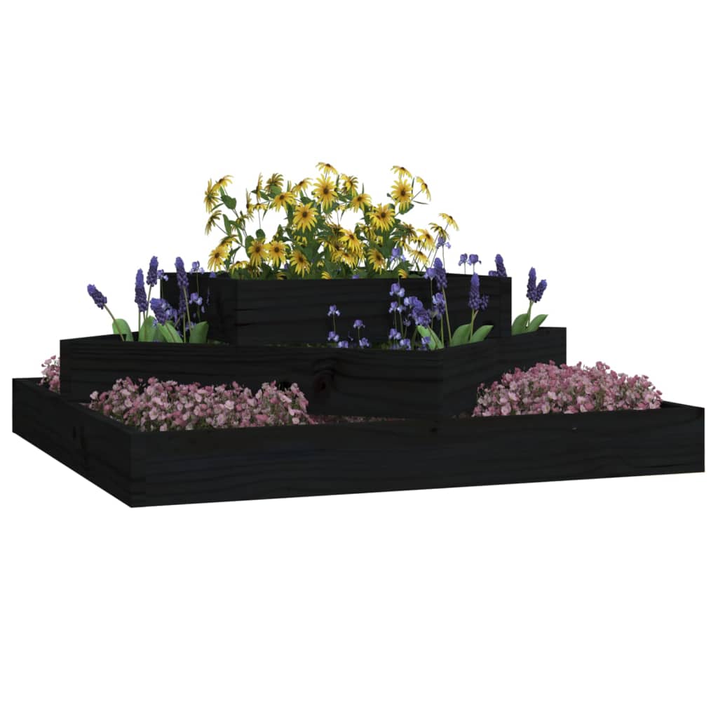 VidaXL Plantenbak 83x83x27 cm massief grenenhout zwart