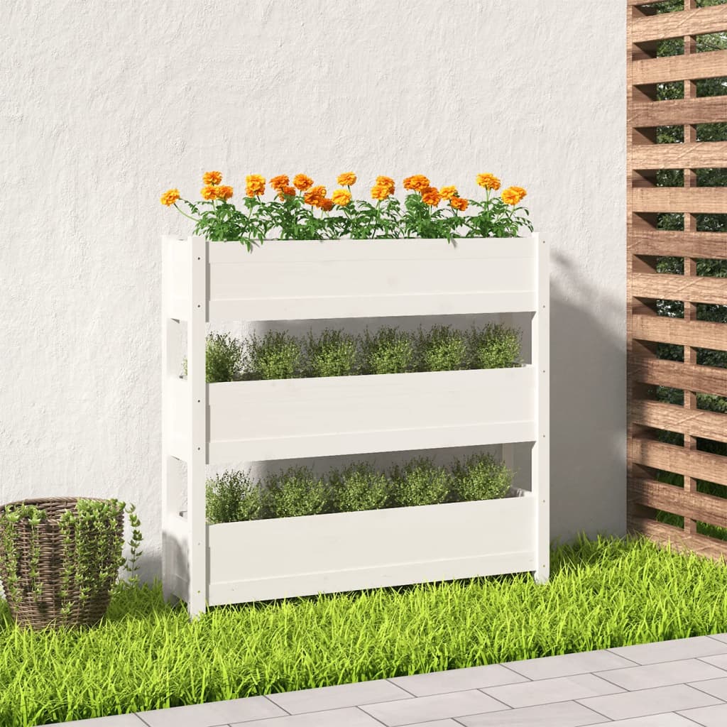 Vidaxl plantenbak 112x25x104,5 cm massief grenenhout wit