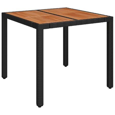 Vidaxl tuintafel met houten blad 90x90x75 cm poly rattan zwart