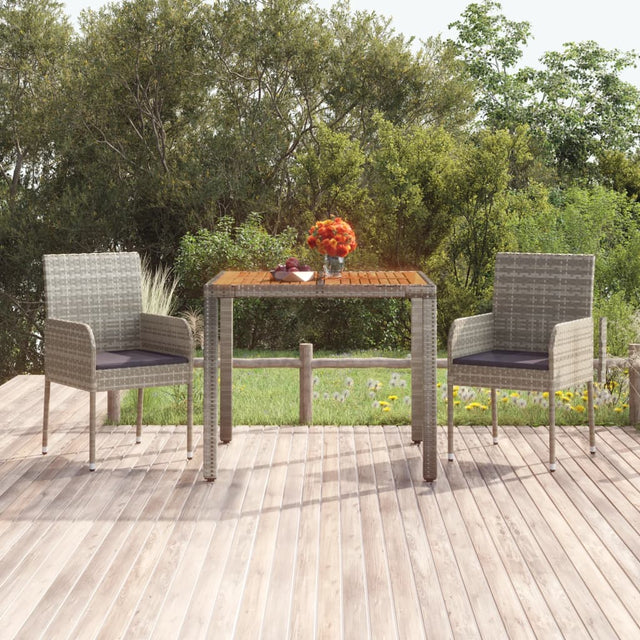 Vidaxl tuintafel met houten blad 90x90x75 cm poly rattan grijs