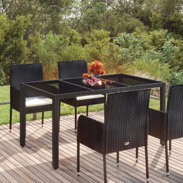 Vidaxl tuintafel met glazen blad 150x90x75 cm poly rattan zwart