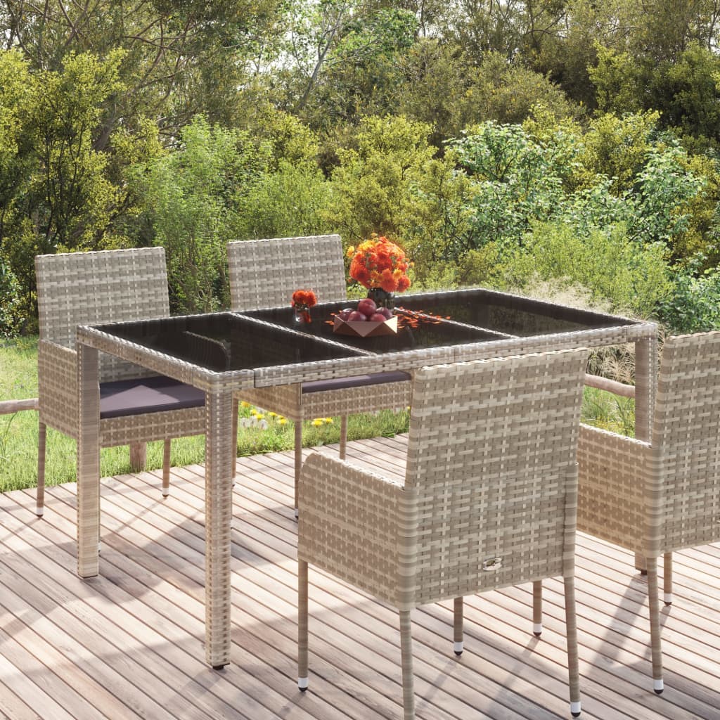 Vidaxl tuintafel met glazen blad 150x90x75 cm poly rattan grijs