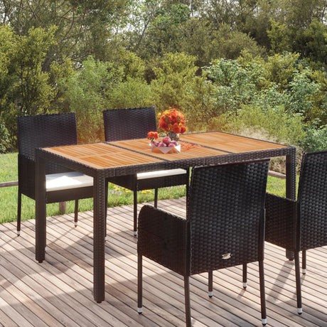 Vidaxl tuintafel met houten blad 150x90x75 cm poly rattan zwart