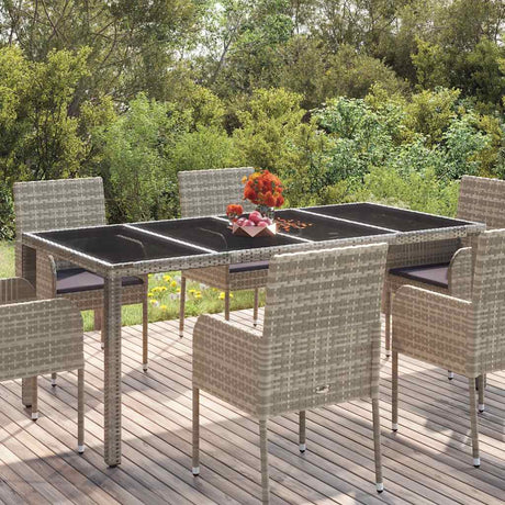 Vidaxl tuintafel met glazen blad 190x90x75 cm poly rattan grijs