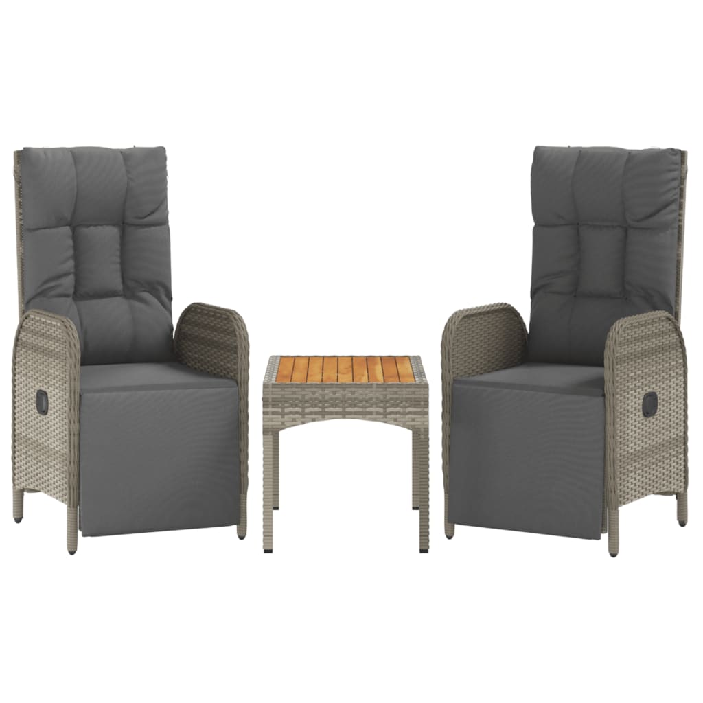 Vidaxl tuinstoelen 2 st verstelbaar met tafel poly rattan grijs