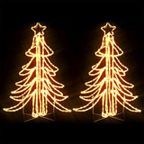 VidaXL Kerstfiguur boom 2 st inklapbaar met LED's 87x87x93 cm warmwit