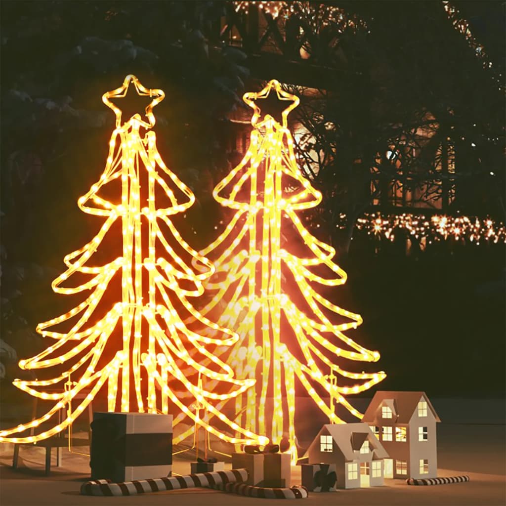 VidaXL Kerstfiguur boom 2 st inklapbaar met LED's 87x87x93 cm warmwit