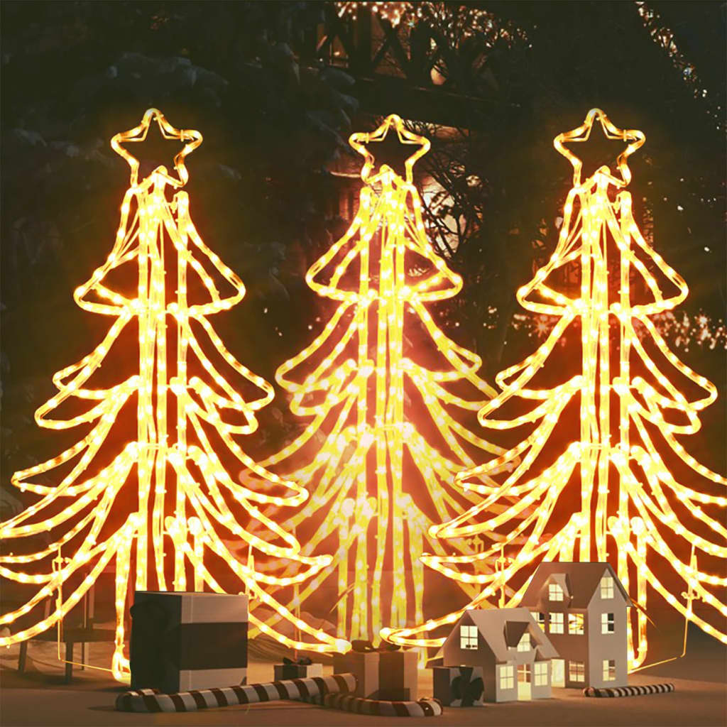 VidaXL Kerstfiguur boom 3 st inklapbaar met LED's 87x87x93 cm warmwit