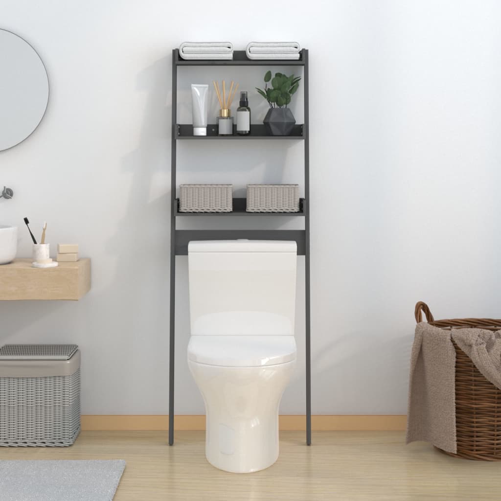 Rack de toilettes Vidaxl 63.5x32x179 cm en bois de pin massif gris